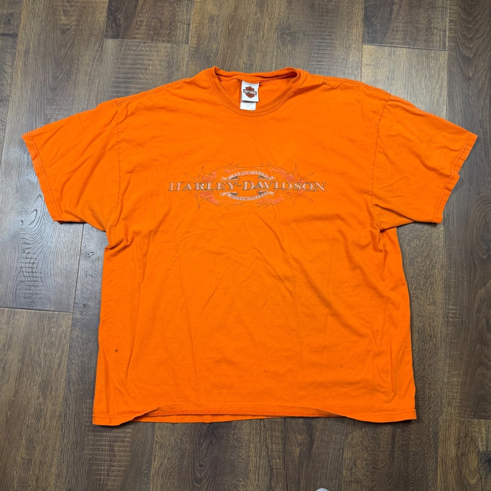Harley-Davidson T-Shirt Mens 2XL Orange Fair Chilkoot Pass Skagway Alaska Tee